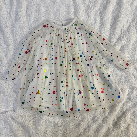 Stella McCartney Kids White Dress with Rainbow Polka Dots